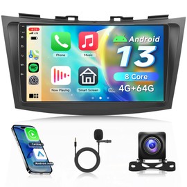 8 Core 4G+64G Car Radio for Suzuki Swift 2011-2017 Rimoody Android 13 Car Stereo Carplay Android Auto DSP 9 Inch Touchscreen Bluetooth FM RDS GPS WiFi Mirror Link Backup Camera