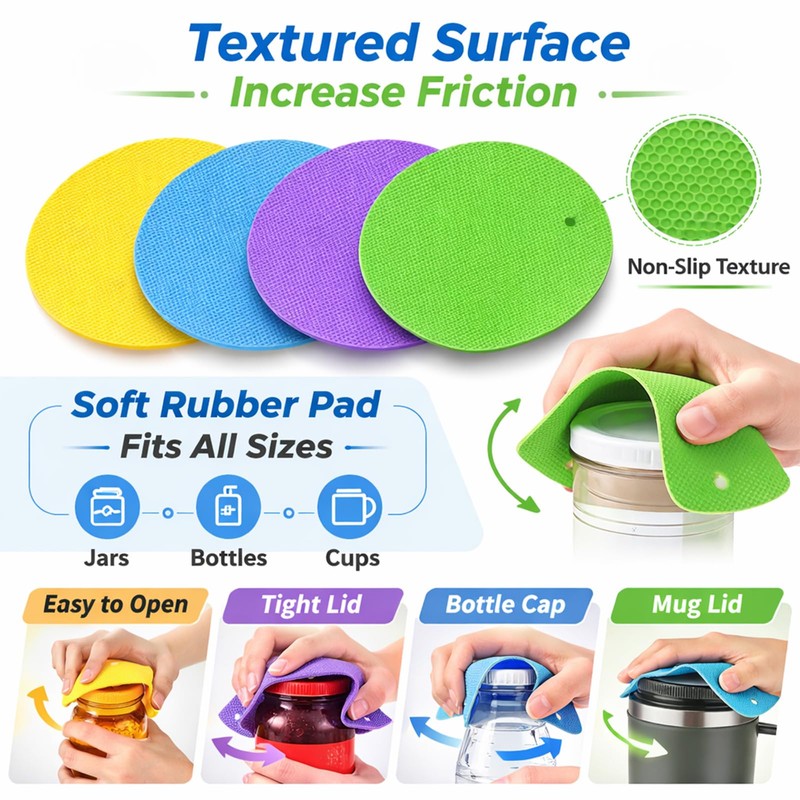 Rubber Jar Opener Pads Set of 4, Round Heat-Insulated Non-Slip
