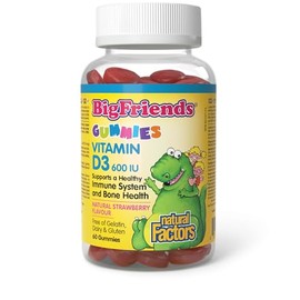 Natural Factors Natural Factors Big Friends KIDS Vitamin D3 600 IU, 60 Gummies, Natural Strawberry Flavour, Allergen-Free, Vegetarian-Friendly, Supports Healthy Immune System & Bone Health, Proudly Canadian