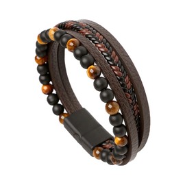 Leather Bracelets for Men Cowhide Multi-Layer Braided Leather Bracelet with Clasp Cuff Wrap Bracelet Birthday Christmas for him