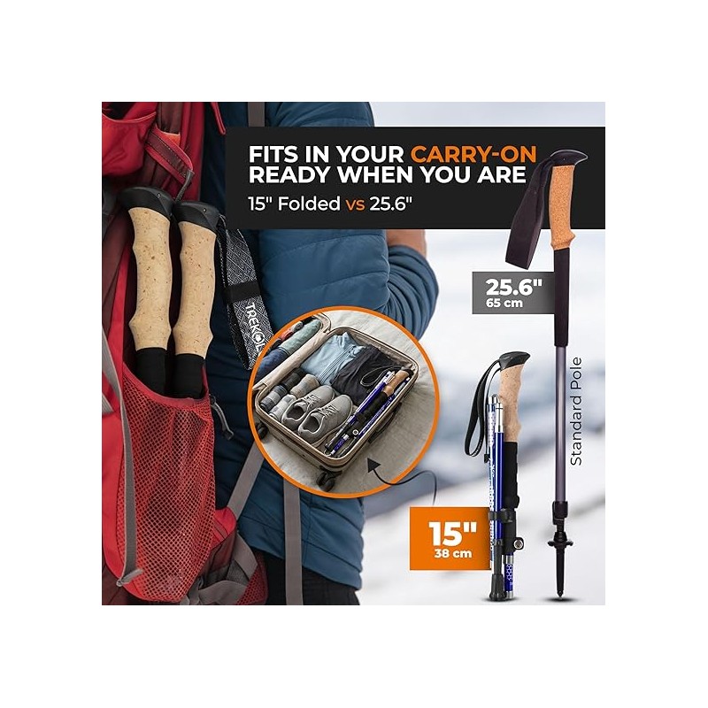 TREKOLOGY Trek-Z Collapsible Hiking & Trekking Poles - Balance Support