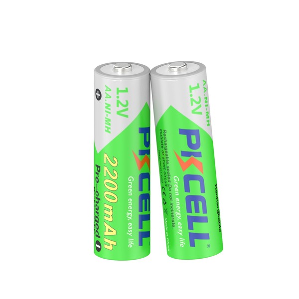 PKCELL - Paquete de 2 baterías alcalinas RTU-AA de alto rendimiento 2200 mAh