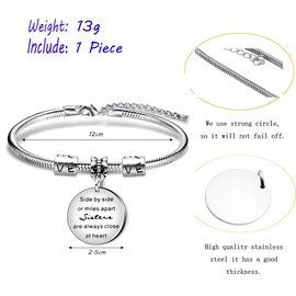 Sister Bracelets for Women Jewelry Anniversary Best Friend Birthday Gift - Side by Side or Miles Apart Sister are Close to Heart Stainless Steel, Stainless Steel