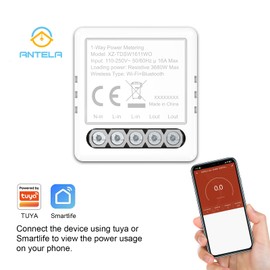 ANTELA Smart Relais WLAN und Bluetooth 1 Kanal 16A, Nur mit Energieüberwachung, Smart Life APP, Kein Hub erforderlich, 2PC