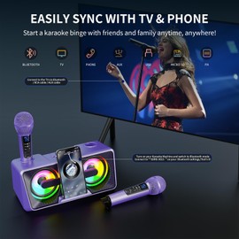 Karaoke Machine for Adults and Kids with 2 UHF Wireless Microphones,Portable Bluetooth Singing Speakers PA System with Disco Lights Phone Holder for Home Party,Picnic,Car,Outdoo/Birthday Gifts
