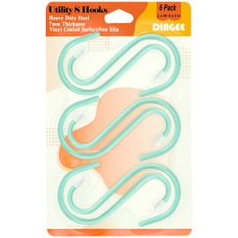 DINGEE 6 Inch Large Heavy Duty S Hooks,Green S Hook for Hanging Clothes,Rubber Coated S Hooks, Non Slip Vinyl Coated S Hanger Hook for Hanging Plants Outdoor, Pots and Pans, Coffee Cups, Garden