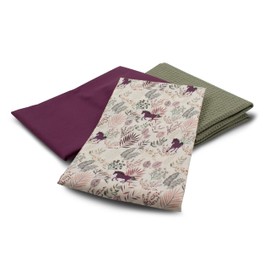 VmG-Store Waffle Pique + Cotton Fabric Set, Colour-Coordinated Waffle Fabric, 100% Cotton Fabric, Tex Standard 100 (Horses and Grasses Set77)