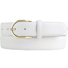 BELTINGER High Quality Women's Belt Made of Full Cowhide Leather with Golden Belt Buckle 3.5 cm | Cambered Leather Belt Women's 35 mm | Women's Belt Made in Italy, White, Gold