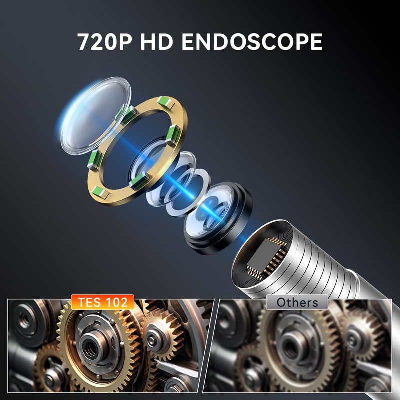 THINKCAR TES102 Endoscope Camera with Light, 0.21 Inch HD Borescope