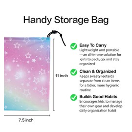 Tstiti Girls Gymnastics Leotard 4-Piece Outfit with Storage Bag Scrunchie & Shorts Dance Set for Toddler/Kids 3-12 Years Star Color 5-6 Years