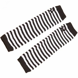 Ro Rox Gothic Striped Arm Warmers Fingerless Thumb Hole Elbow Gloves Knitted Punk, White
