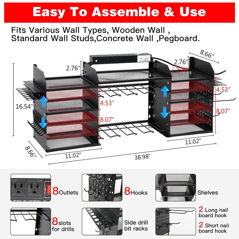LDDEFOA Power Tool Organizer Wall Mount, Large Tool Organizer with
