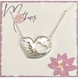 OSC Mom Heart 18-20" Necklace With MOM Script in Silver Plate Mothers Day Gift NEW