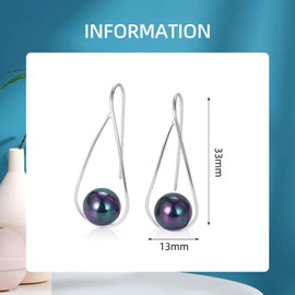 Pearl Earrings for Women 925 Sterling Silver Pearl Drop Dangle Hook Earring Jewelry with Beautiful Box Boho Christmas Gift for Her (Black Rainbow)