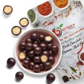 NY Spice Shop Dark Chocolate Espresso Chocolate Malt Balls Party Decorations - 8 Ounce Malted Milk Balls Candy Birthday Gifts - Chocolate Malted Milk Balls - Dark Chocolate Malt Balls Holiday Snacks