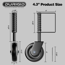 DURIGID 4.3” Spring Loaded Gate Caster Heavy Duty Gate Wheels for Wooden, Vinyl and Metal Gates, Gate Wheel with 360° Swivel, Ideal for Outdoor Fence Gates, 200 Lbs Capacity, Black, 2 Pack