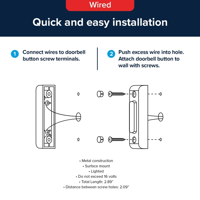 Heath Zenith Wired Push Doorbell Button, Oil-Rubbed, Bronze, Metal, Lighted,