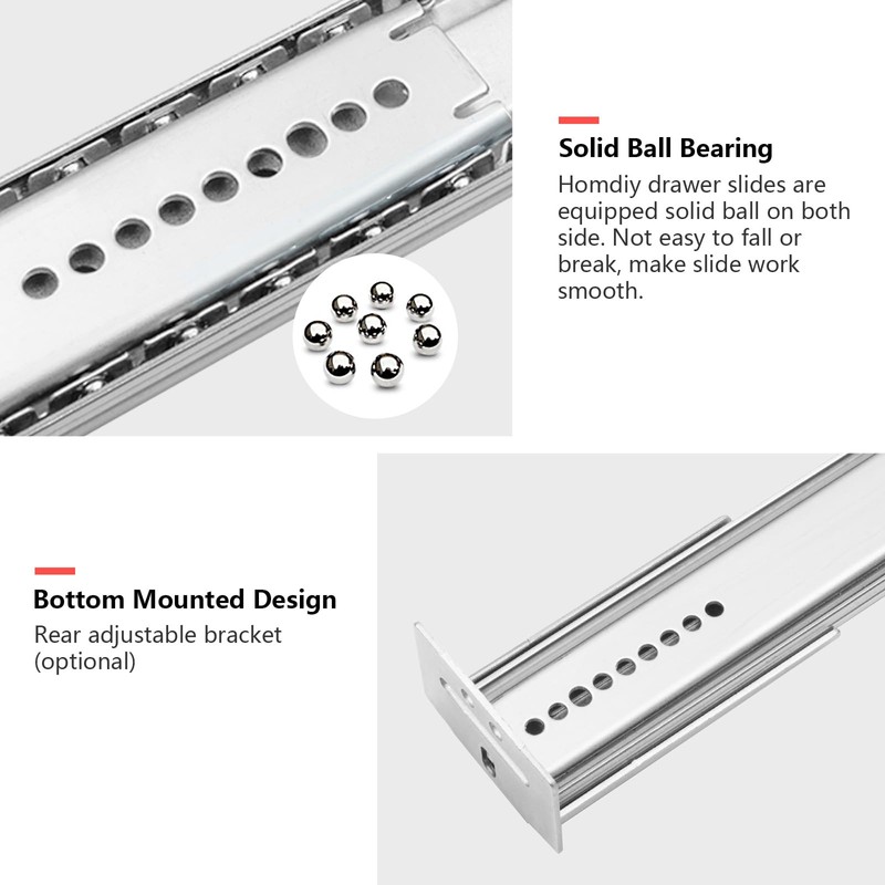 homdiy 2 Pcs Bottom Mount Centered Drawer Slides for Cabinet