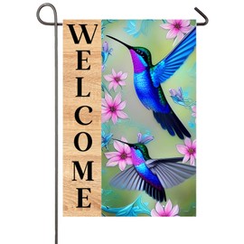 Hummingbird Garden Flag 12x18 Inch Double Sided Spring Welcome Garden Decor Blue Hummingbird Yard Flag for Outside Outdoor Yard Decoration