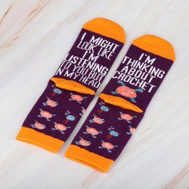CMNIM 2 Pairs Crochet Socks Crocheter Gifts I'm Thinking About Crochet Novelty Socks Gifts for Crochet Lover Knitting Gifts (Cotton, I'm Thinking About Crochet)