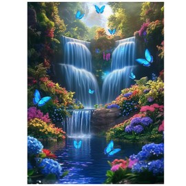 hkejoi Landscape Diamond Art Kits for Adults, Waterfall Diamond Painting Kits for Adult Beginners, 5D Round Full Drill Gem Art Kits DIY Crafts for Home Decor Gift 12x16 Inch