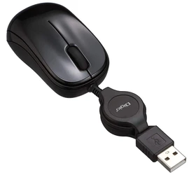 Nakabayashi Digio2 Mouse, Small, Retractable, Wired, 3 Buttons, Blue LED, Black Z8641
