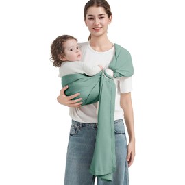 Shiaon Baby Ring Sling Wrap, Lightweight Baby Carrier Sling Toddler Sling, Cotton Baby Wraps Carrier (7-35 lbs) for Infants and Toddlers, Baby Shower Gifts, Green