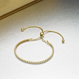 Diamond Treats Womens Gold Tennis Bracelet, Gold Bracelet for Women and Teenage Girls, Cute Italian Design Cubic Zirconia Bracelet, Dainty Adjustable Ladies Bracelet in Gold Plated 925 Sterling Silver