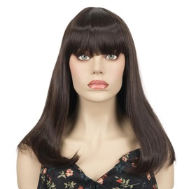 Aimole Long Straight Bob Wig Cute Flat Bangs Synthetic Women Wigs (Chestnut Brown)