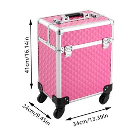 YIYIONCE Rolling Makeup Train Case 4 Trays Cosmetology Case Cosmetic Organizer Trolley Lockable Make up case on Wheels Hair Stylist Travel Case for Makeup-Artists Hairdressers | US STOCK (Peach)