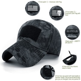 Masktide Camo Cap with Patch Black American Flag Hat Camo Black Camo Flag Cap American Flag Ball Caps for Men USA Flag Baseball Cap Mens American Flag Hat Python-BW