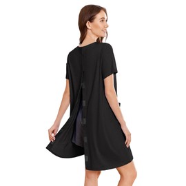 Deyeek Open Back Hospital Gown for Women Tear Away Short Sleeve Post Surgery Dress Soft Adaptive Clothing Nightgown Black