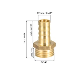 sourcing map Brass Hose Barb Fitting,Connector,12mm Barb x G1/2 Male Pipe Adapter,2Pcs