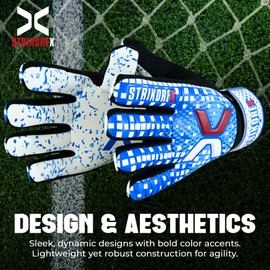 StrikoreX Soccer Goalkeeper Gloves for Kids Youth Football Goalie Gloves with Strong Grips of 4mm Latex Palm (Cyan/White, 7)