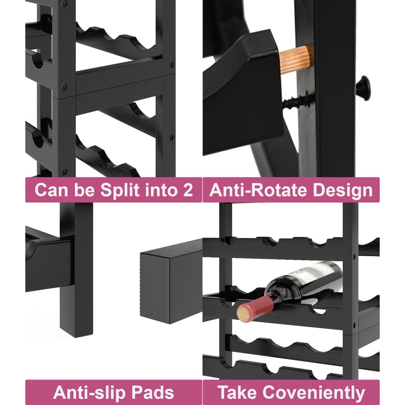 MOGELAFOO 6 Tier Bamboo Wine Rack Freestanding Floor, 24 Bottles