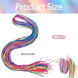 40 Pieces Colorful Hair Wrap String For Braids, 85cm long Multi Rainbow Braiding Hair Styling Tie, Gradient Color Hair Rope Band, DIY Braid Wire Band Hair Accessories Girls for Party Sport