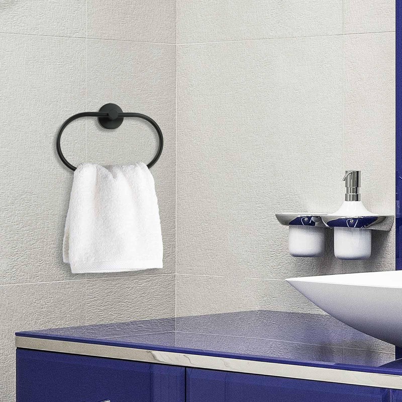 Black Towel Holder 2 Set - Towel Ring & Toilet