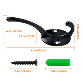 Gallipower 12 Pack Black Coat Hanger Hooks Wall Mounted,Dual Prong Utility Rustic Hooks with 24 Screws,Screw in Hooks, Metal Wall Hooks for Hanging Coats, Backpack,Purse