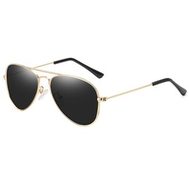 CIKJUK Children's Aviator Sunglasses Boys Girls Aviator Glasses Metal Frame Aviator Mirrored Aviator Sunglasses for 3-9 Years UV Protection, Gold/Black