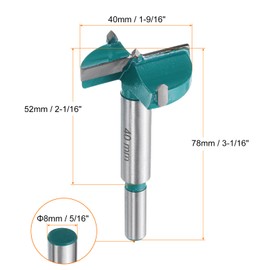 HARFINGTON Forstner Drill Bit 1-9/16" (40mm) Tungsten Carbide Wood Drill Bit Hole Opener Cutter for Hinge Drilling Woodworking, Green