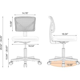 Idle Way Cute Armless Mesh Office Chair - Low-Back Swivel & Rolling Home Desk Task Chair - Grey