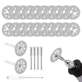 Pack of 20 Diamond Cutting Discs 22 mm Diamond Disc with 4 Pieces 3 mm Mandrel Diamond Grinding Wheel Accessories for Rotary Tool Stone Glass Tile