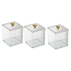 QTip Holder Dispenser for Cotton, Cotton Swab, Cotton Round Pads, Clear Box Set with Lid for Canister Storage 8.4 X 8.4 X 9.5cm