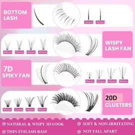 DIY Lash Extensions Tray Mixed Length Affordable 480pcs Eyelash Self Application At Home Faux Mink Clusters Wispy Natural False Eyelashes Reusable Kimeyelashes (Wispy Natural Tray)