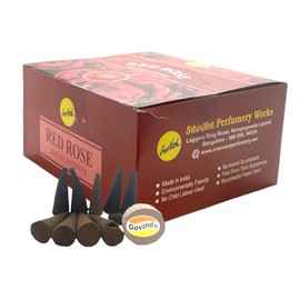 Sreevani Natural Masala Incense Cones and Holder Bundle, 120 Cones Total, Red Rose