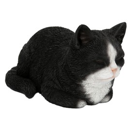 Vivid Arts Dreaming Cat Black & White Ornament – Peaceful Sleeping Cat Figure | Indoor & Outdoor Home & Garden Décor