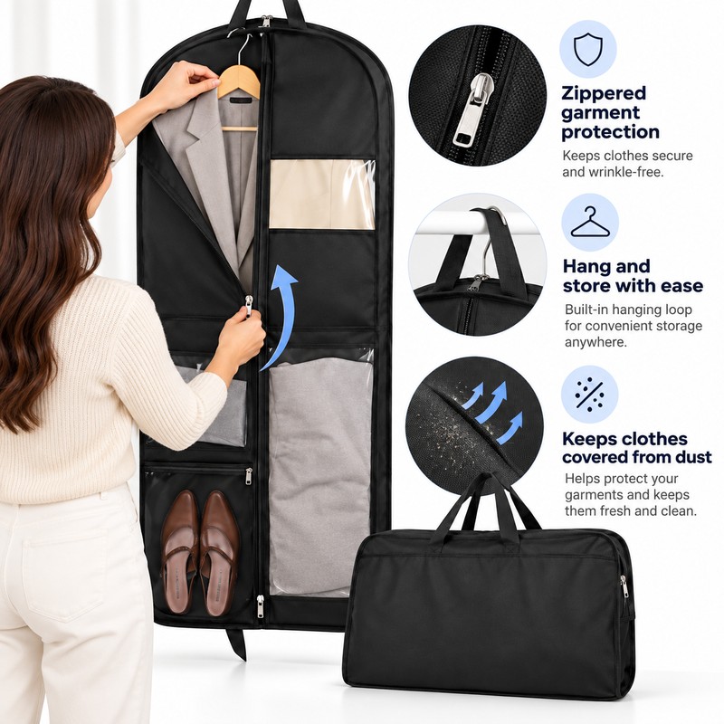 Reusable Hanging Garment Bags – Waterproof Dustproof Zippered Clothes Covers