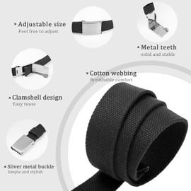 Monopa Boys Canvas Web Belts - Adjustable School Uniform Youth Belt Kids Golf Belt with Silver Flip-Top Buckle(Black, 100CM)