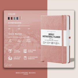 BEECHMORE BOOKS Motivational Weekly Planner Notebook - Organizer Journal with Transformational Road Map for Self-Reflection & Tracking Goals - Gift Box, Pen Holder, Instruction Booklet - 248 Pages