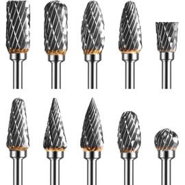 Double Cut Tungsten Carbide Burr Set for Ratory Tool, 10 Pcs Die Grinder Bits with 1/8 inches Shank for DIY Woodworking, Carving, Plastic Drilling, Metal Polishing, Engraving